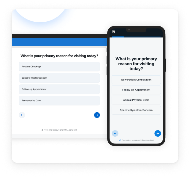 User interface displaying primary reasons for a health visit.