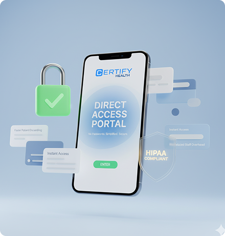 Illustration of Certify Health's Direct Access Portal showcasing user-friendly interface and security.