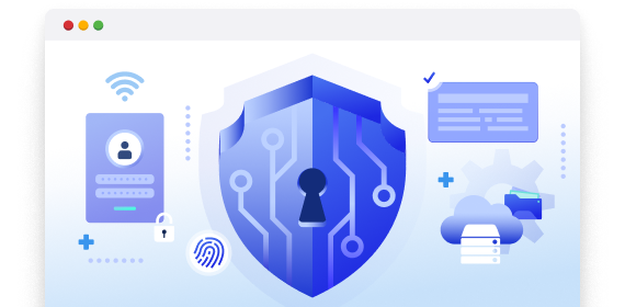 Graphic showing a shield and various technology elements for secure patient-provider interactions.